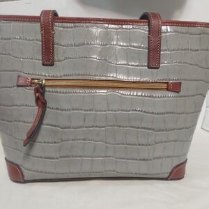 Dooney & Bourke Gray Croc Embossed Leather Tote Bag